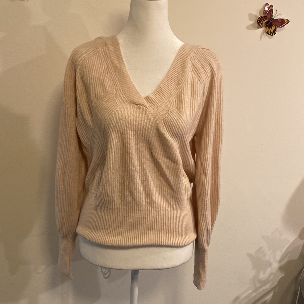 WHBM Pleaded Should Pullover V-Neck Women's Sweater size Large